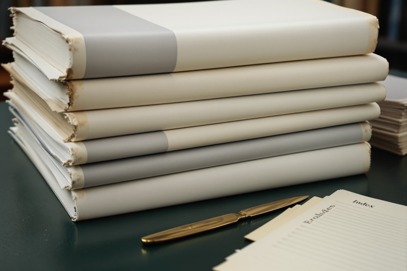 Fascicules brochés d'une revue savante empilés sur un bureau